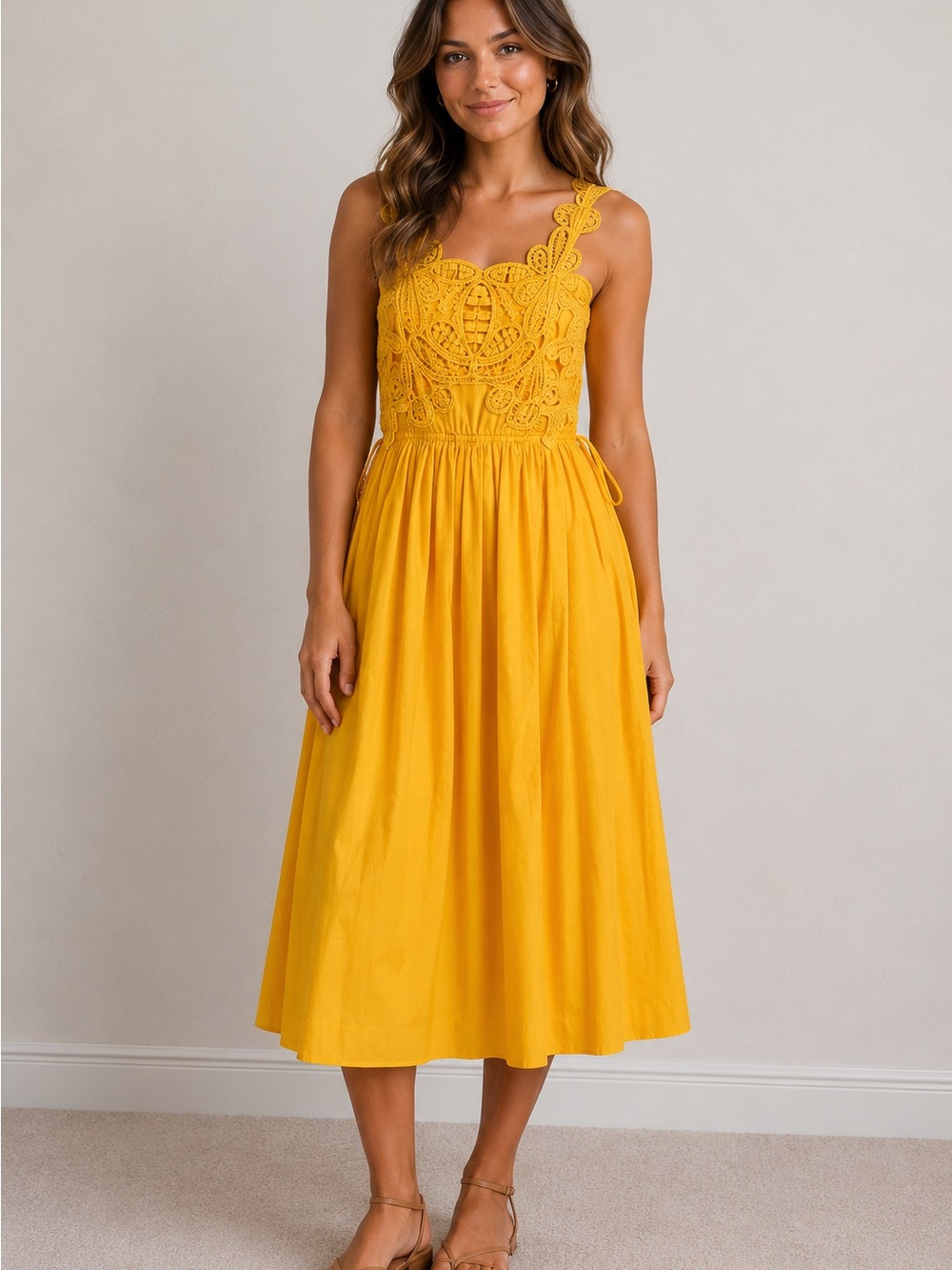 Self-Portrait sunny yellow lace Midi Dress size 4 size small